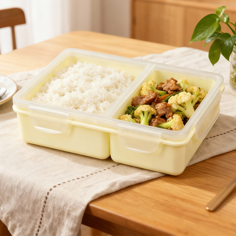 Food Safety Pp Lunch Box Can Be Heated in a Microwave Oven, Plastic Compartmented Lunch Box, Student White-Collar Lunch Box