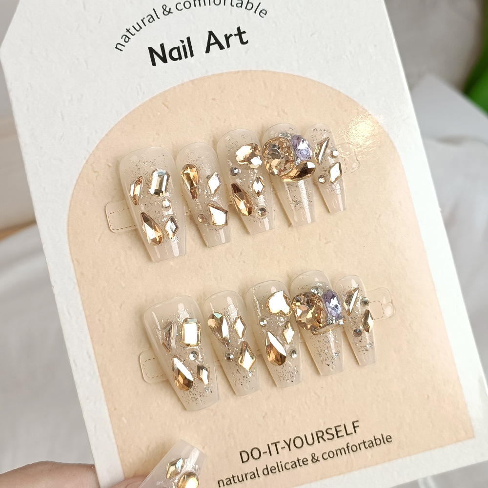 Decodificar 10 piezas de terapia de luz hecha a mano para usar hielo de uñas, amor de brillo, parche de uñas de diamantes de oro de champán