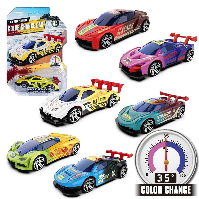 Cross-border alloy car model 1:64 temperature-sensitive color-changing racing car crash-resistant track car boy car model toy wholesale