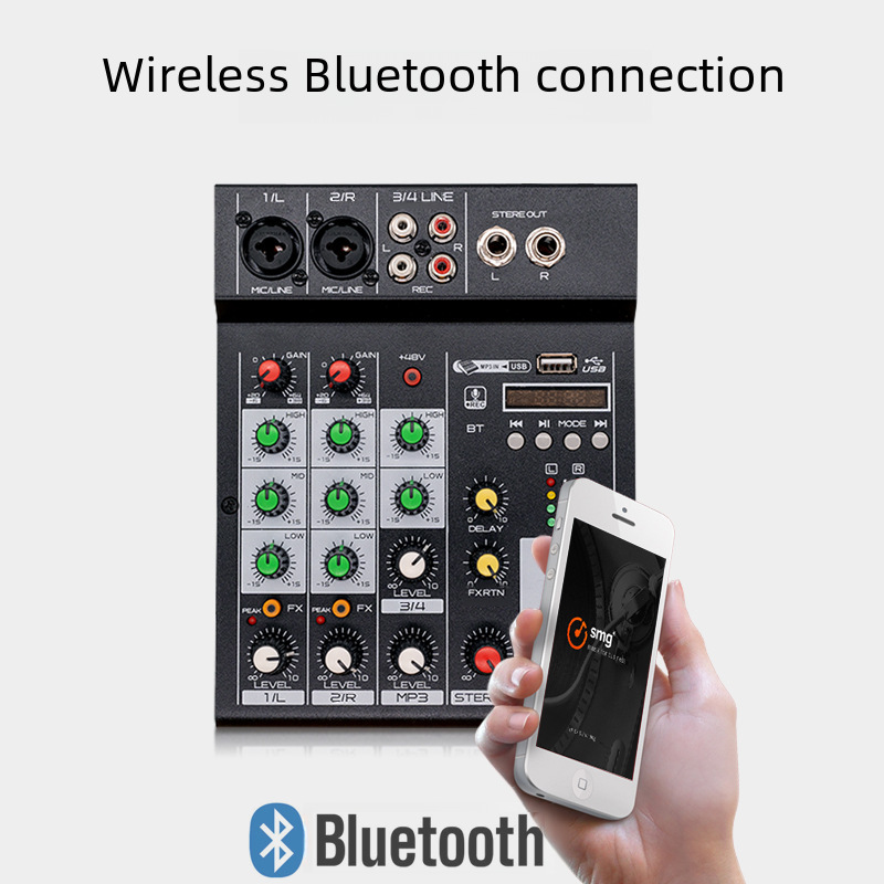 4 웨이 믹서는 휴대 전화 블루투스 USB 디스플레이 네트워크 K 노래 4 웨이 전문 믹서와 함께 제공됩니다.