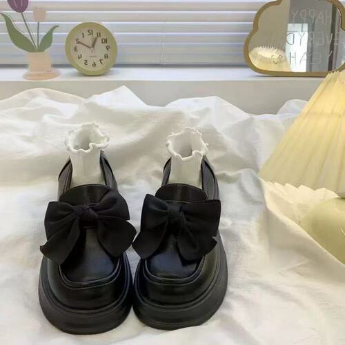 Japanese-style sweet butterfly bow Mary Jane flat shoes for women, 2025 new spring and autumn full-wrap with skirt, JK versatile single shoes