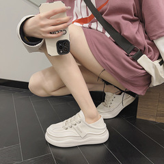 2023年春季新款百搭厚底兩穿可踩休閒運動板鞋小眾設計款小白鞋女