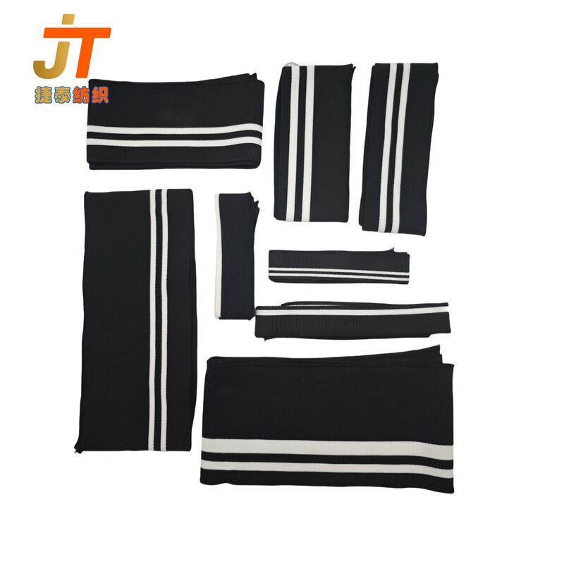 1*1 Plain Black Bottom White Strip Elastic Rib T-shirt Collar Cuff Jacket Hem Flat Machine Rib Black and White Strip