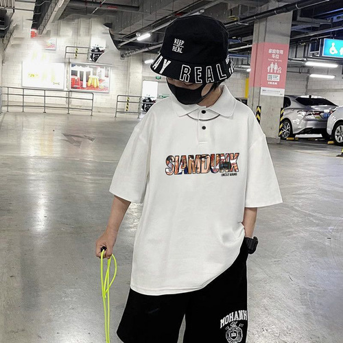 Boys lapel polo shirt short-sleeved summer  new trendy cool and handsome children's summer tops boys children's clothing