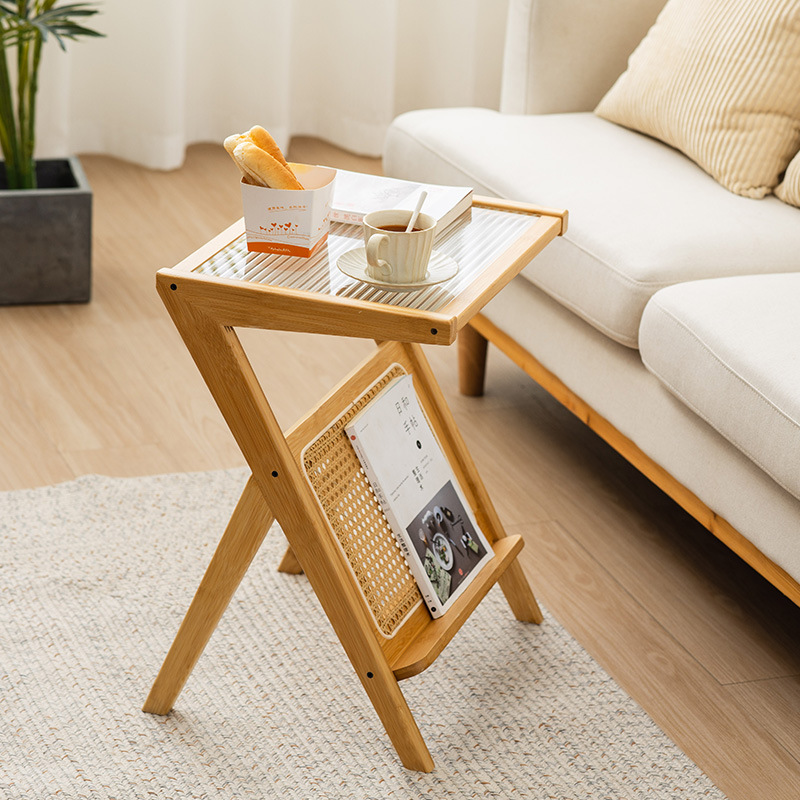 Internet celebridad sofá de vidrio mesa auxiliar sala de estar ratán japonés pequeña mesa de café balcón simple mesa de esquina mesita de noche nueva