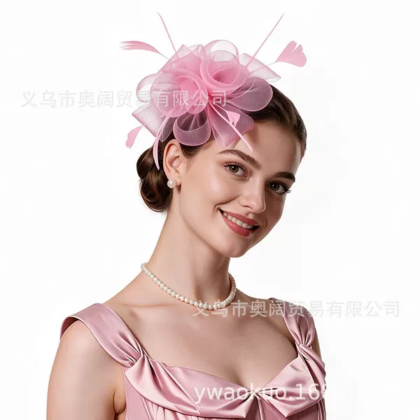 Cross-border Amazon feather headpiece, mesh headwear, small top hat, hair accessory, headpiece for horse racing festivals, banquets, and tea parties