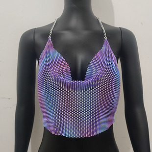 Cross-border Foreign Trade Sexy Backless Hanging Chain Top Night Shop Party Hot Diamond Wrapped Chest Women's Rejuvenation Flash Diamond Vest for Women