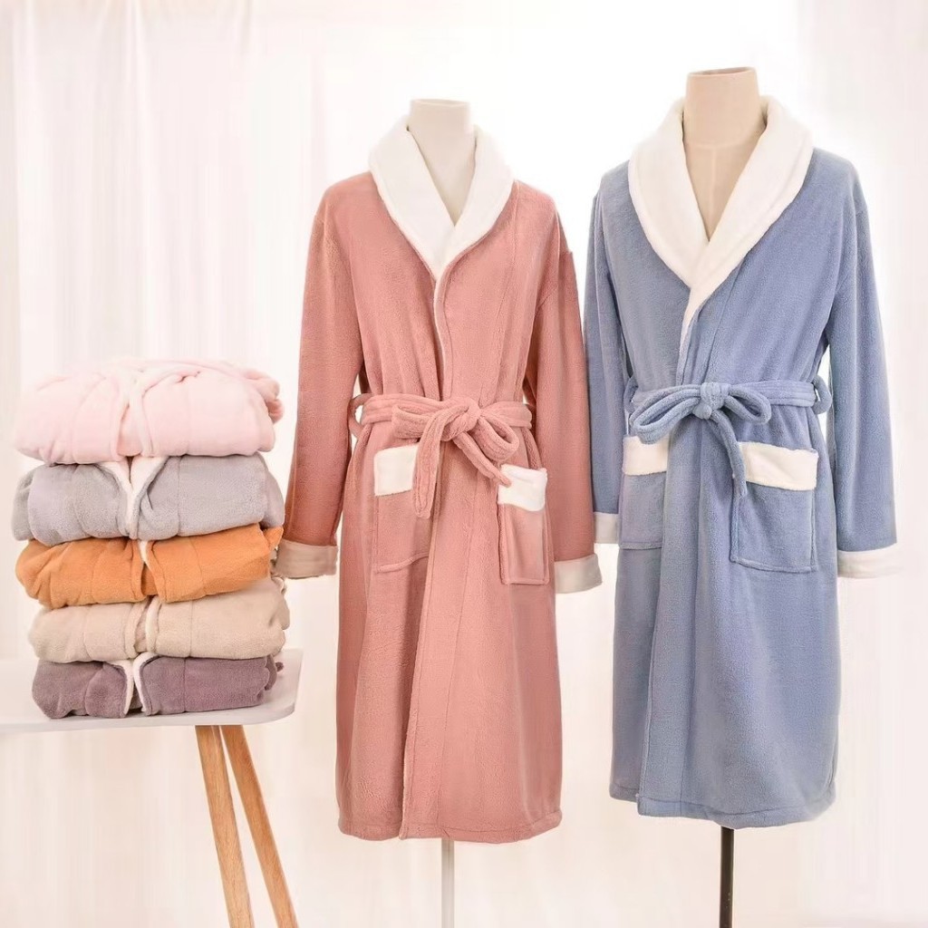 Thickened Coral Fleece Nightgown Women's Autumn and Winter Youth Couple's Bathrobe Men's and Women's Morning Gown Long Sleeve Bathrobe Winter Pajamas Home Clothes