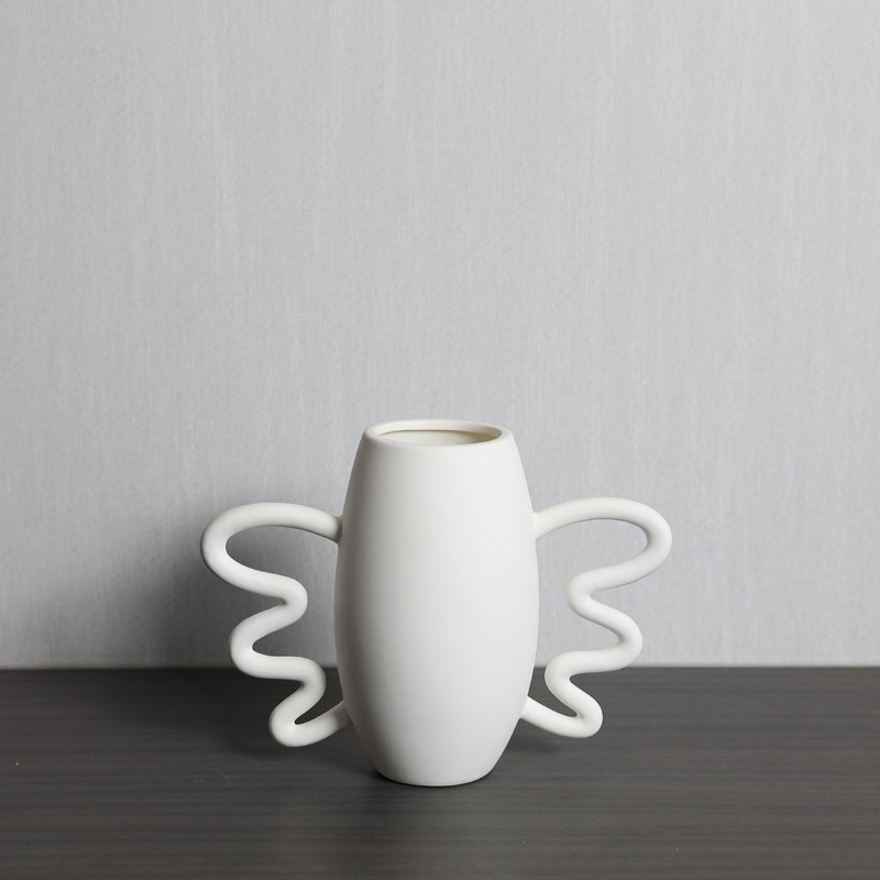 INS estilo simple moderno jarrón de cerámica blanca sala de estar creativa sala de estar modelo arreglo de flores adornos de decoración suave