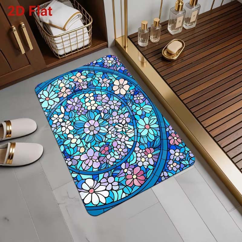Cross-Border In-Stock American-Style Light Luxury Floral Absorbent Diatomaceous Earth Floor Mat Bathroom Mat Bedroom Bedside Mat Home Wholesale