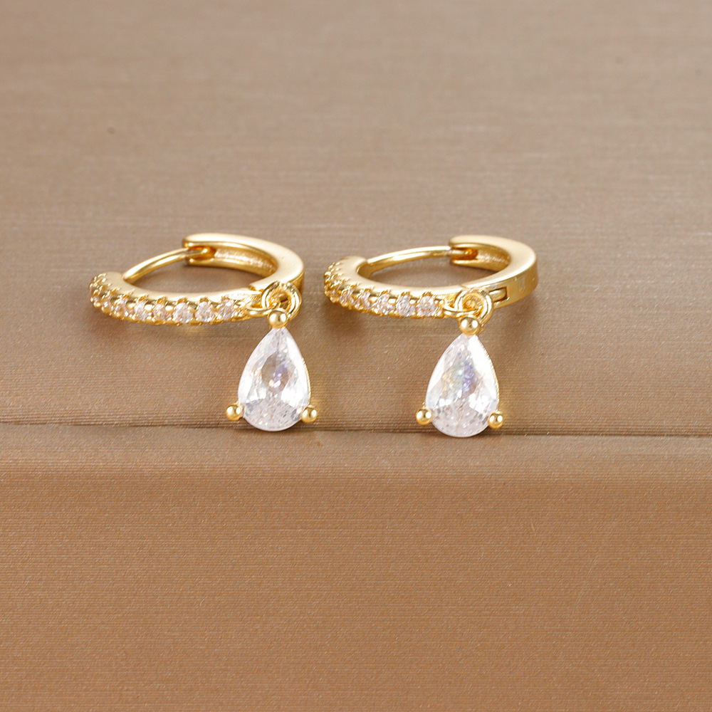 8g Weight 925 Sterling Silver Ear Needle Material Zircon Inlay Material Drop Earrings Classification 1 Pair Quantity Daily, Street Occasion Copper Material Water Droplets Pattern Women's Gender Plating, Inlay Design IG Style, Shiny Style 1 Pair IG Style Shiny Water Droplets Plating Inlay Copper Zircon Drop Earrings 6