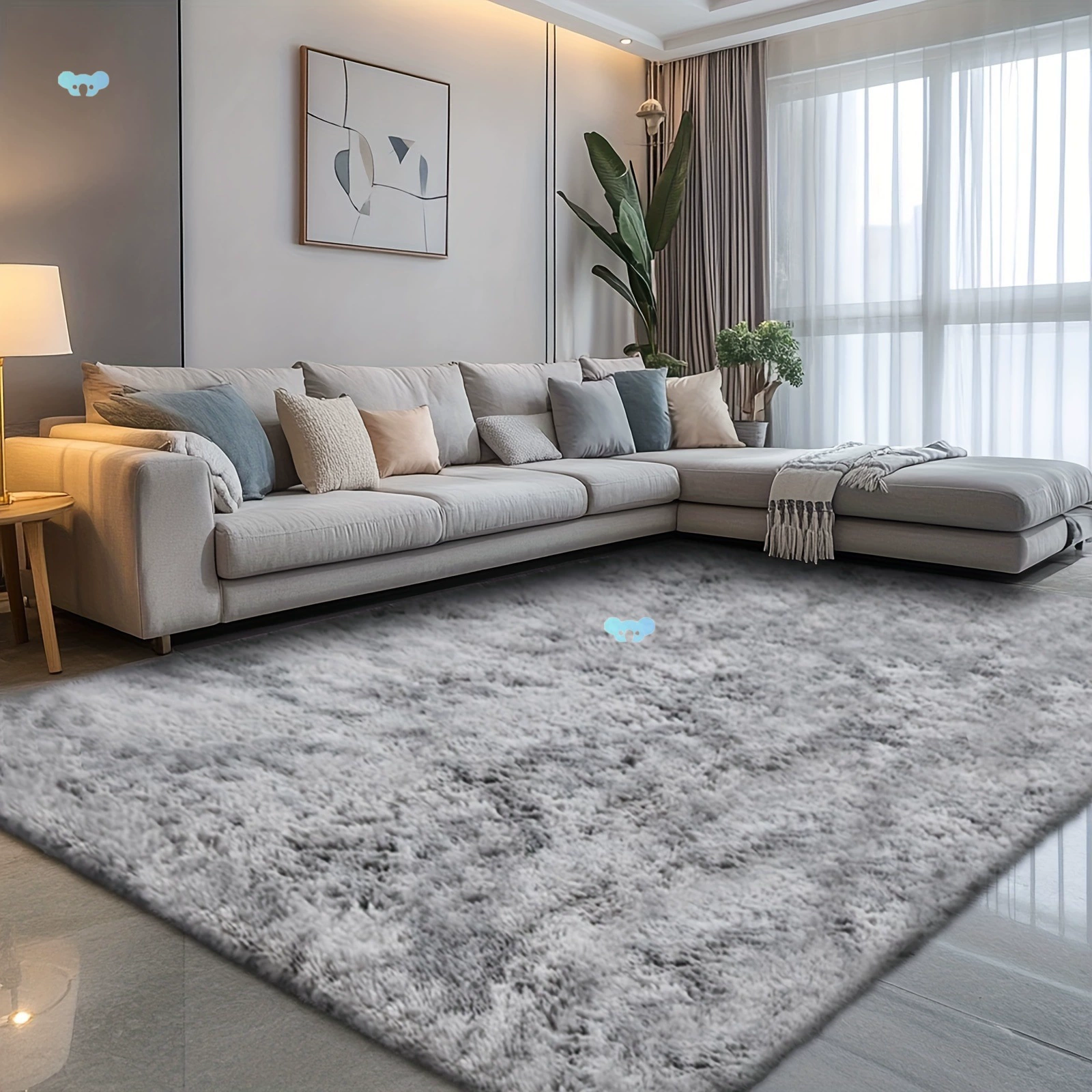 1pc Super Soft Thickened Fluffy Tie Dye Light Gray Area Rug