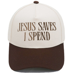 跨境JESUS SAVES I SPEND刺绣卡车司机帽拼色棒球帽男女休闲帽子