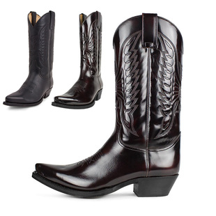 Aofu Shoe Industry European and American Men's and Women's 35-48 Embroidered 9091 Pointed High-heeled Western Cowboy Boots Set Color Men's and Women's Boots