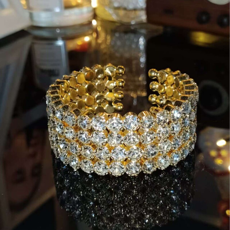 Four Row Rhinestone Opening Bracelet Stretch Bridal Bracelet Korean Style Flash Diamond Stretch Crystal Bracelet Exquisite Four Row Rhinestone Opening Bracelet Stretch Bridal Bracelet Korean Style Flash Diamond Stretch Crystal Bracelet Exquisite