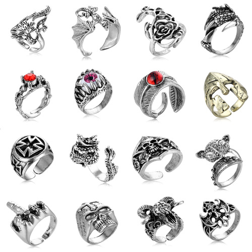 Internet celebrity's same style carved hollow ring fashion retro distressed trendy alloy ring personalized versatile hand jewelry wholesale