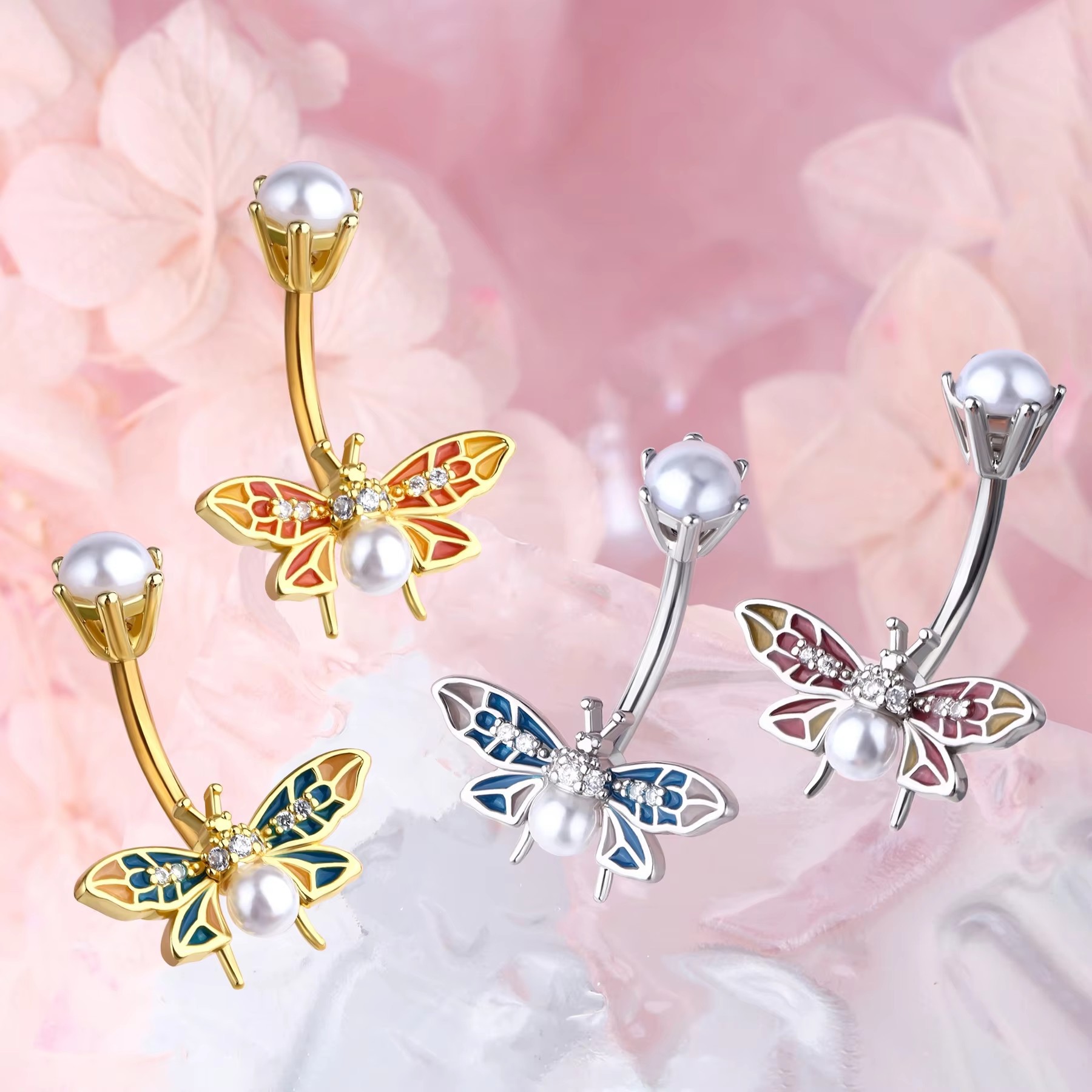 Piercing per ombelico in acciaio inossidabile multicolore in stile europeo e americano con farfalla e zircone_voghion.com
