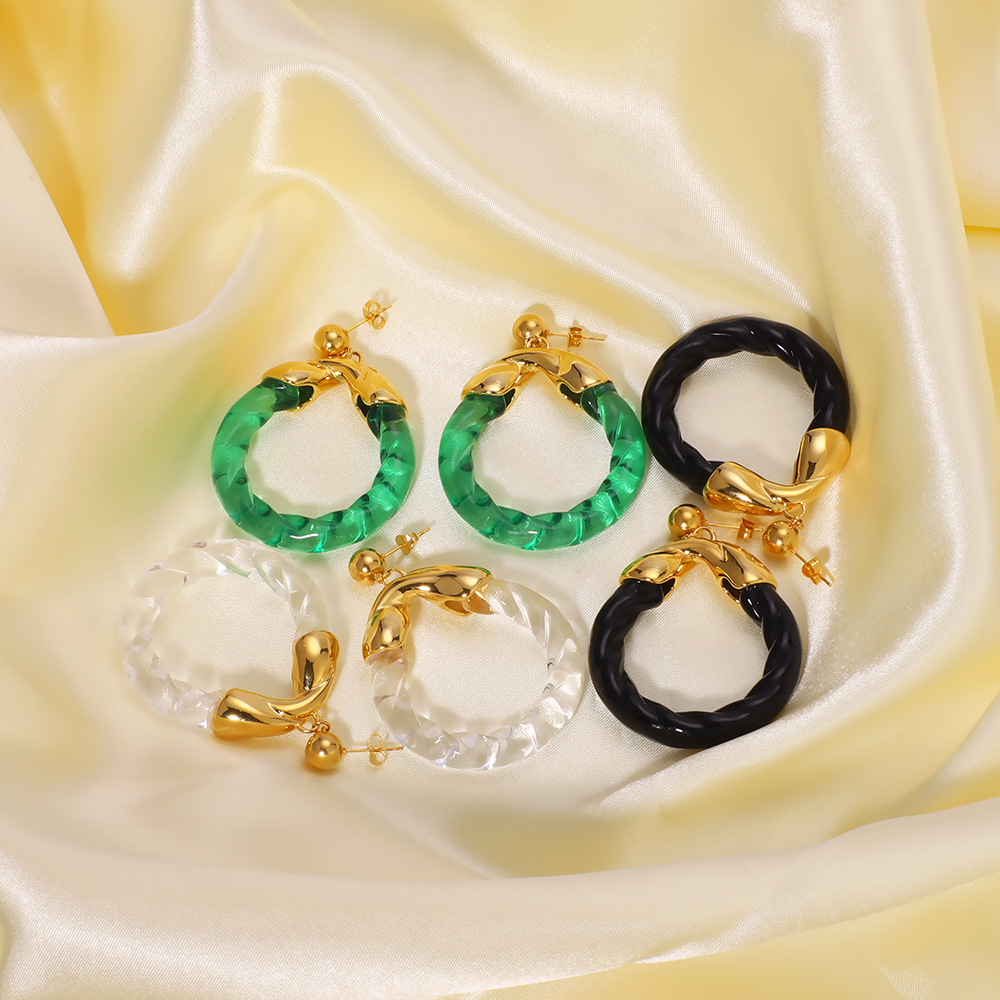 Holiday, Daily Occasion 304 Stainless Steel, Arylic Material 1 Pair Vacation Simple Style Round Plating 304 Stainless Steel Arylic Drop Earrings
