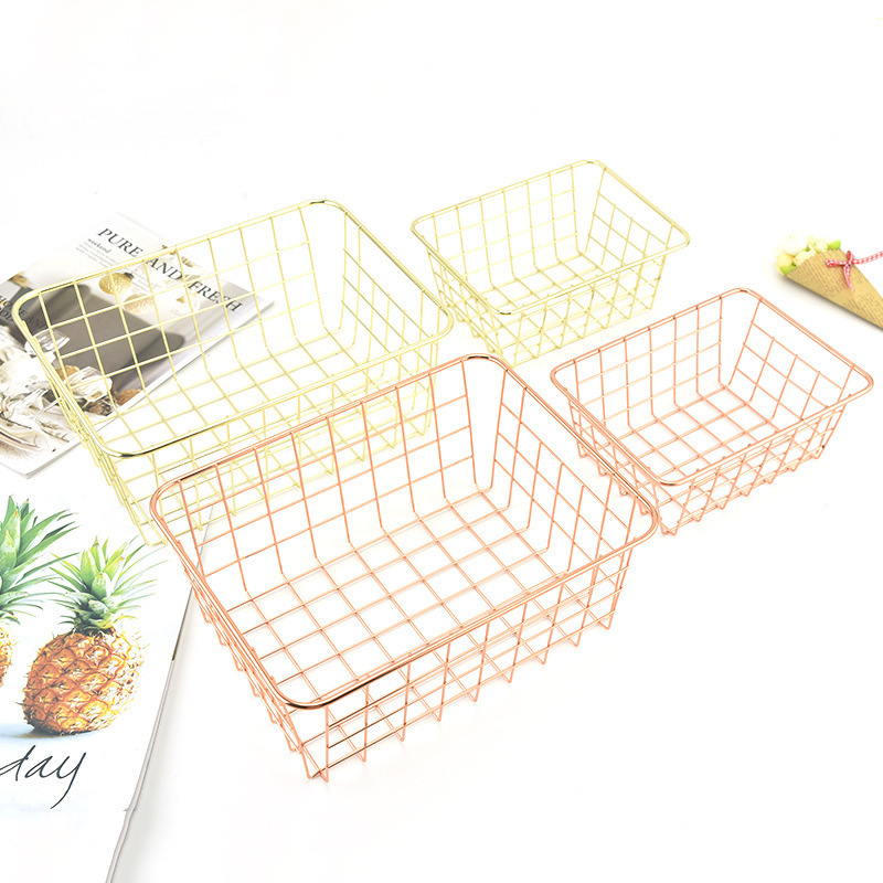 Scandinavian Ins Style Iron Fruit Storage Basket Kitchen Large Storage Basket Student Dormitory Storage Box Storage Basket