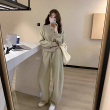 韩国东大门简约女装套装2025年新款加绒加厚休闲卫衣弯刀裤套装女
