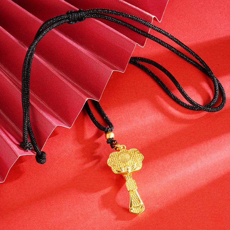 Arena antigua oro Ruyi Lotus collar en forma de llave cuerda cadena adornos Latón chapado en oro estilo chino patrimonio joyería suministro