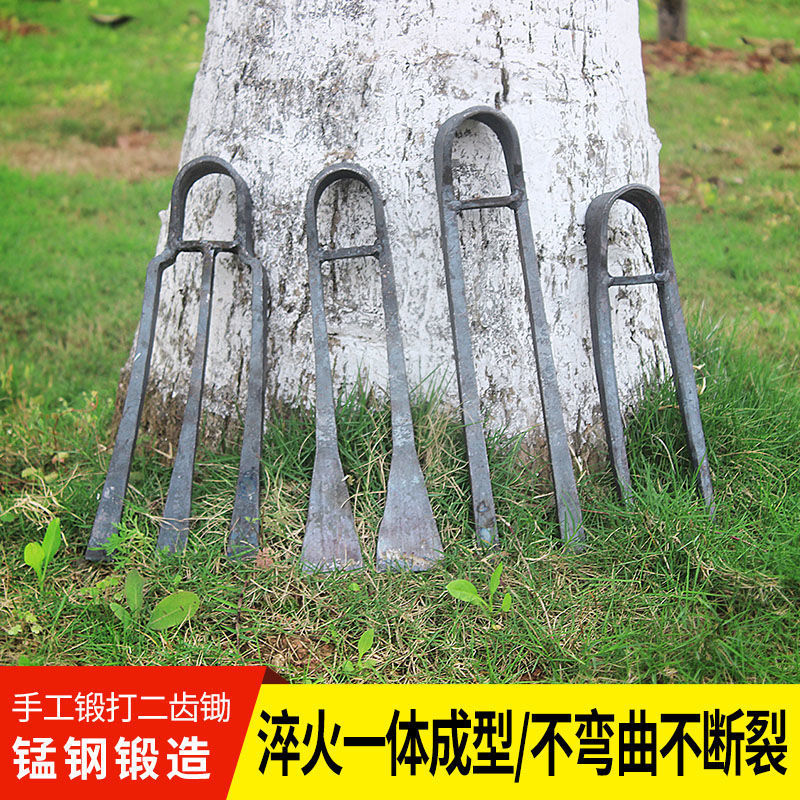 批发家用锰钢二齿锄长木把松土种菜开荒多功能二齿锄头农用耙
