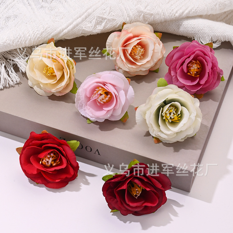 Simulation Small Camellia diy Making Wrist Flower Material Rose Head Wedding Flower Wall Arrangement Hanfu Headwear Material