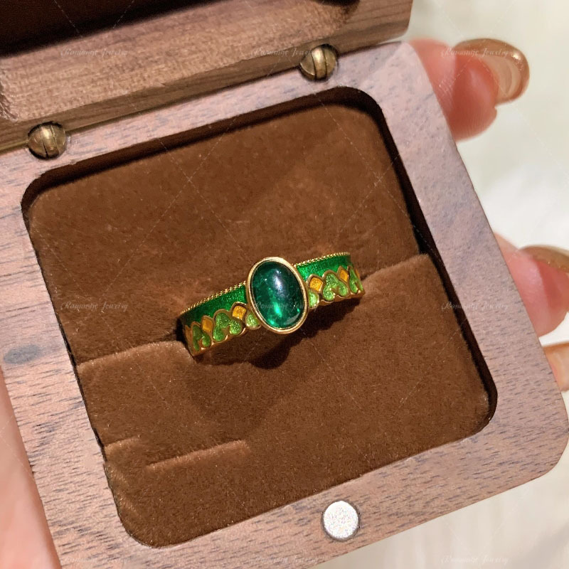 French Retro French Vintage Enamel Drop-glaze Carved Open Ring, New Chinese Light Luxury, Palace Style, Niche Fashion, Versatile Ring_voghion.com