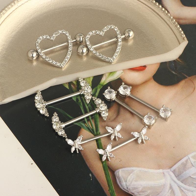 Stainless Steel Nipple Ring Set 4 Pairs Zircon Nipple Nail Tongue Nail Piercing Jewelry detail image 9