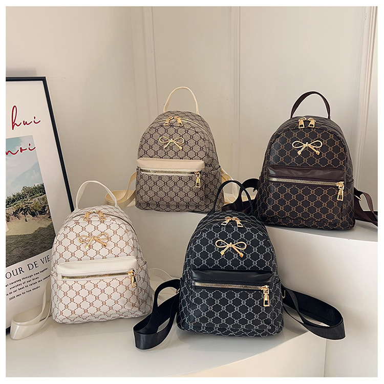 Square Shape Wear-Resistant Bow Knot Daily Street Zipper Backpack
