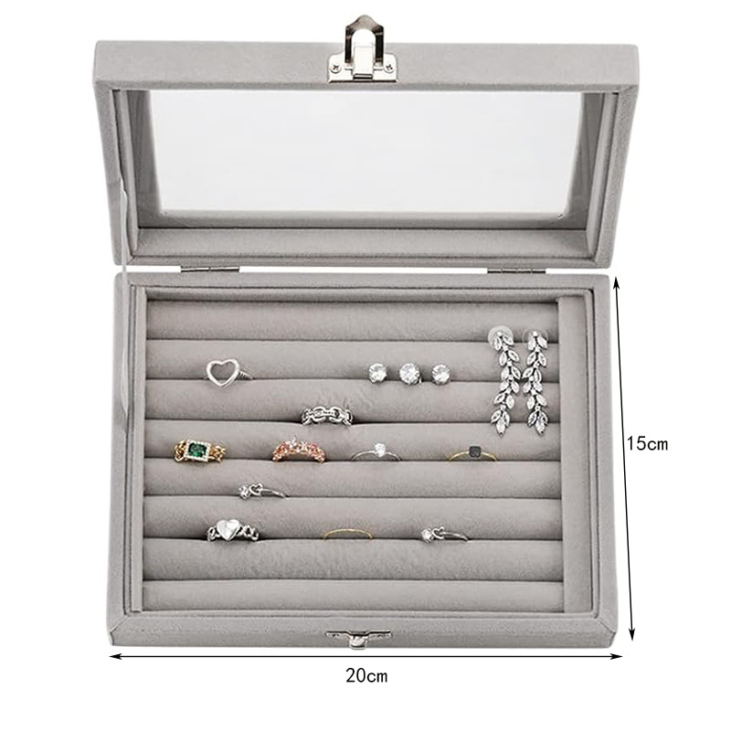 Ventana abierta caja de joyería pendientes collares de clasificación caja de almacenamiento de joyería caja de acabado de joyería casera caja de almacenamiento gris image 10