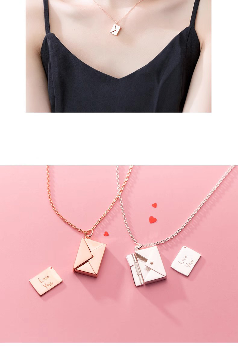 Engraved Envelope Necklace In Stainless Steel For Women_voghion.com