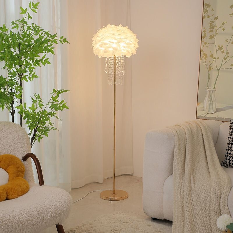 Floor Lamp Nordic Light Luxury Internet Celebrity Feather Lamp Beside Sofa Living Room Lamp Cozy Storage Standing Bedside Ambiance Lamp