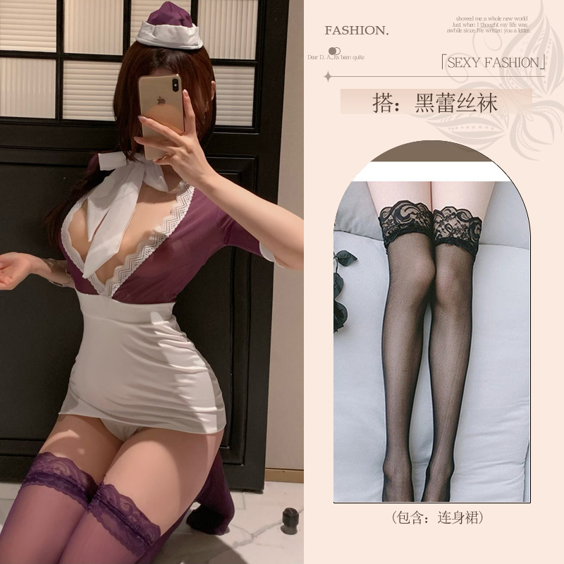 보라색[원피스스커트+모자]+검은스타킹
