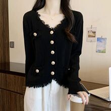 胖新品大码女装秋装新款设计感纯欲毛衣显瘦开衫正肩针织衫上衣杏