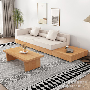 New American Solid Wood Sofa Home Tatami Living Room Wabi-Sabi Style Floor Bed and Breakfast Log Fabric Sofa Chair