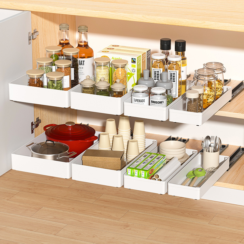 Cross-Border Punch-Free Kitchen Pull-Out Storage Rack Cabinet Storage Rack Under-Sink Rack Pull-Out Basket with Retractable Design