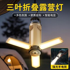 国境を越えた新型多機能折り畳み可能な三葉キャンプ灯屋外キャンプ帯フックLEDテント灯卸売り