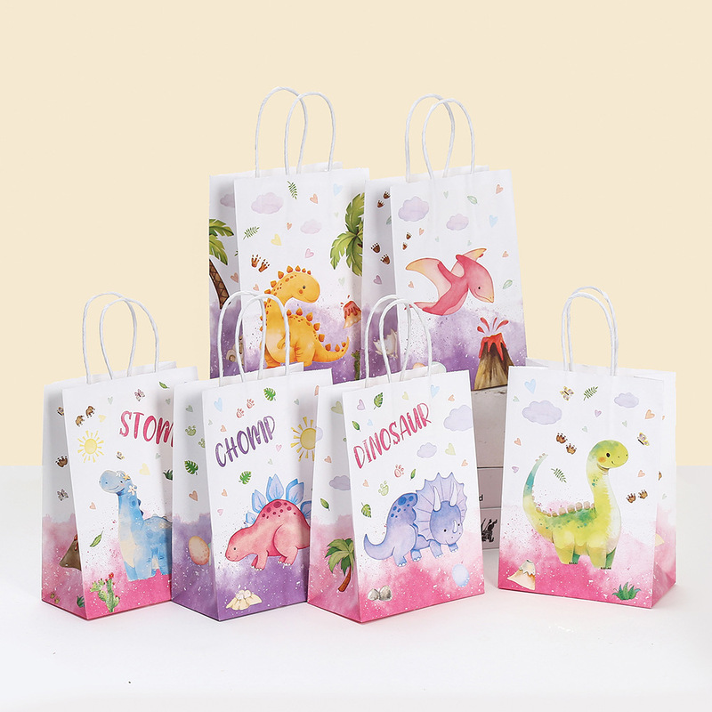 Cross-border dinosaur candy packing bag shopping bag kraft paper bag wholesale dinosaur party gift bag printed cartoon shopping