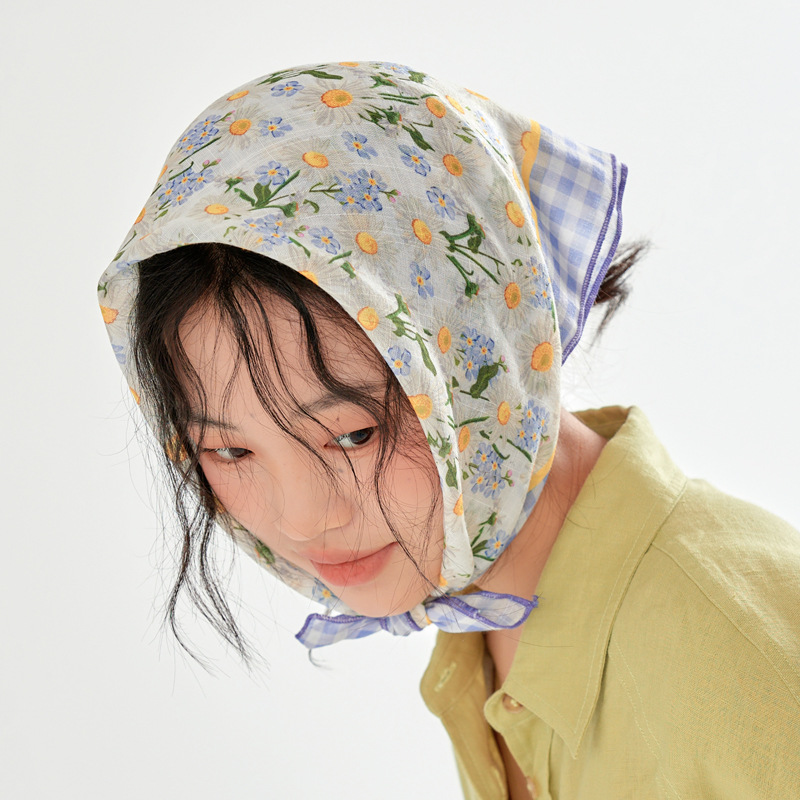 보라색 격자 무늬 꽃-사각형