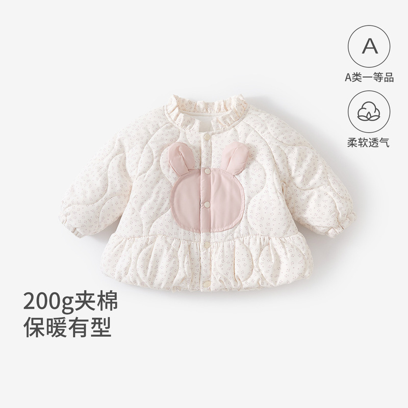 Baby girl's quilted jacket, autumn and winter style, Class A infant floral thin cotton coat, newborn's warm outerwear for going out