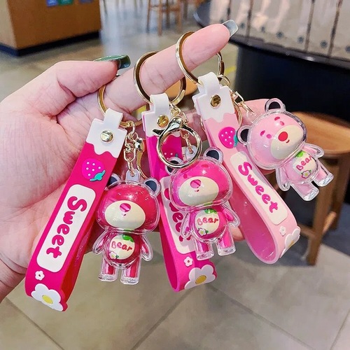 Internet celebrity Strawberry Bear cartoon key chain doll trinket exquisite key pendant car bag pendant key chain