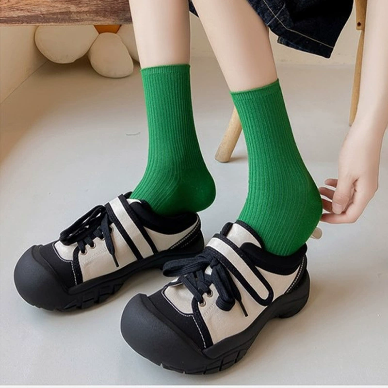 Женские носки, однотонные носки до середины икры, летние тонкие японские милые носки в универсальных дышащих чулках, впитывающих пот