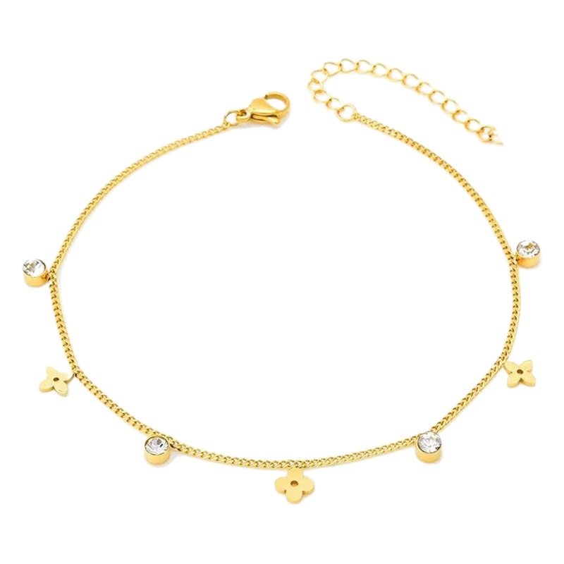 2023 nuevo diamante pequeña flor tobillos simple todo partido nuevo titanio acero galvanoplastia joyería de verano luz lujo dulce tobillos