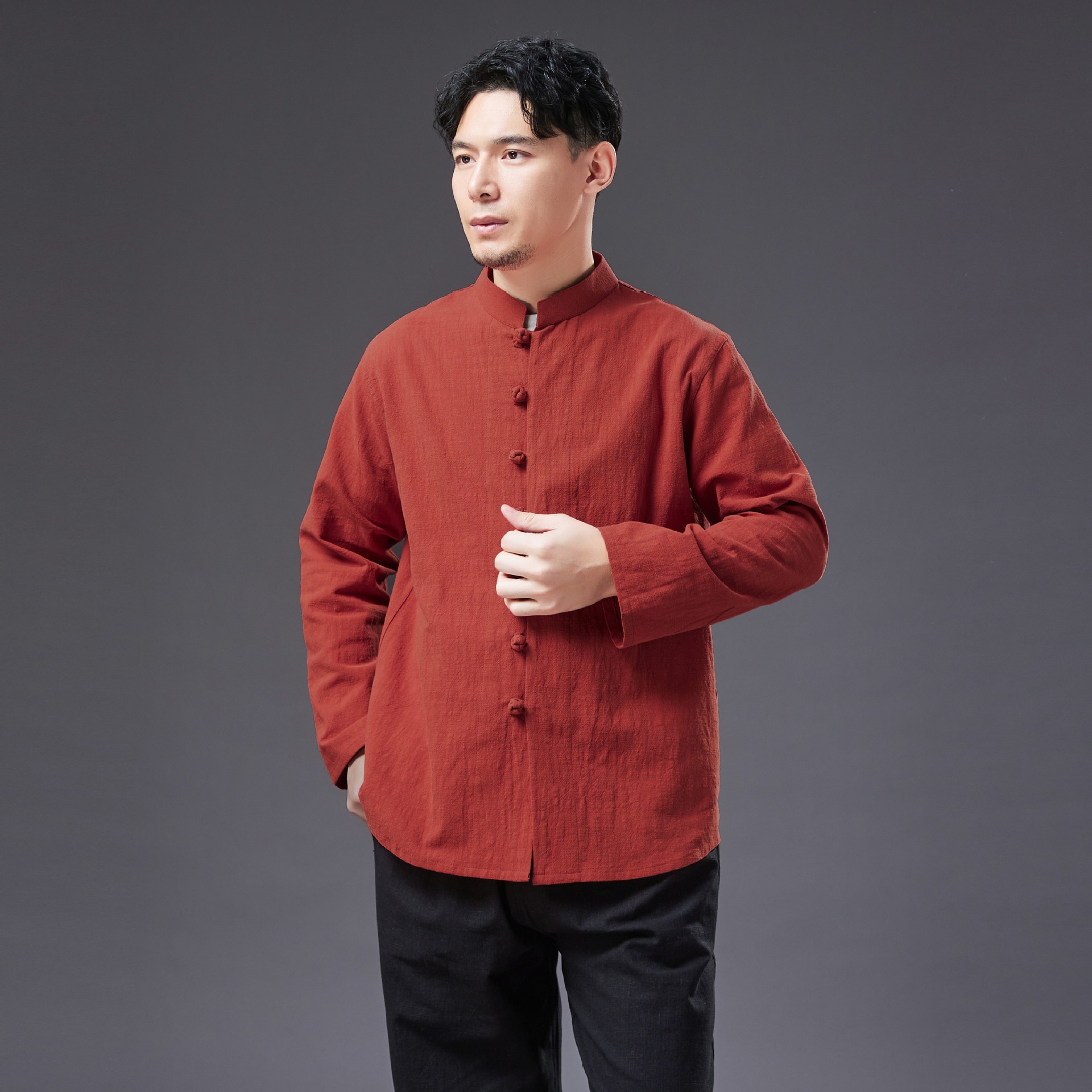 25 Summer Men's Casual Cotton and Linen Chinese Style Cotton and Linen Men's Shirt Washed Bamboo Linen Cotton Cardigan