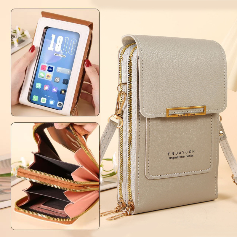 Touchscreen-compatible phone bag for women, popular cross-border product, small crossbody bag for holding mobile phones, stylish vertical wallet Touchscreen-compatible phone bag for women, popular cross-border product, small crossbody bag for holding mobile phones, stylish vertical wallet