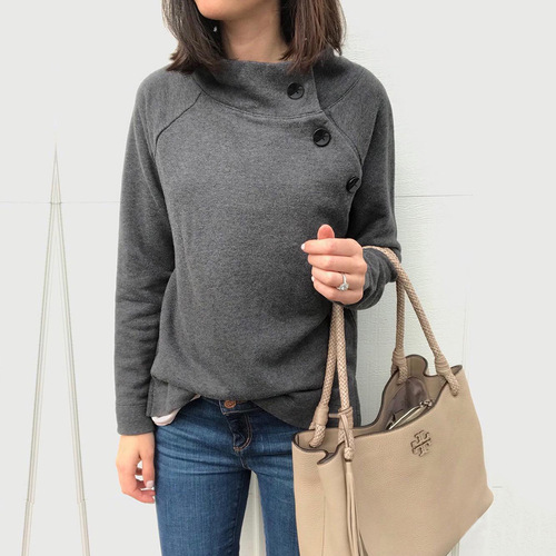 3-Color Bestselling Fashion Round Neck Button-down Long-sleeved Women's Top Sweatshirt