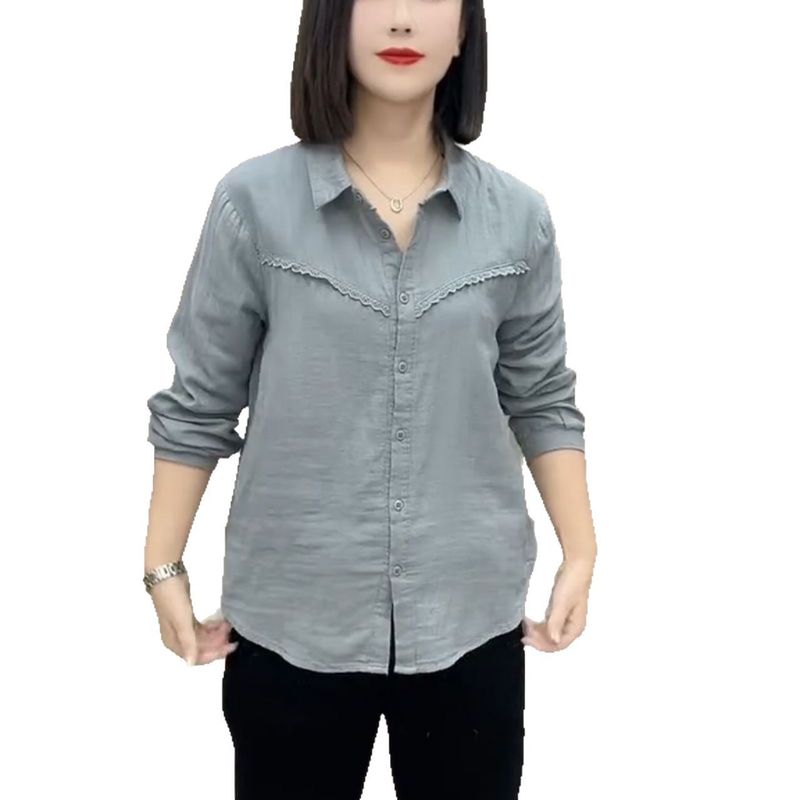 春季新款纯色棉纱长袖衬衫女文艺宽松显瘦百搭休闲纯棉上衣|undefined