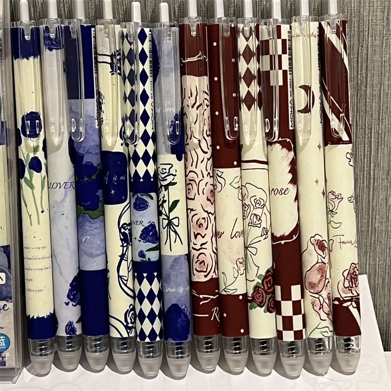 Retro francés romántico gel pluma chica corazón molienda música St cabeza pluma borrable ins estilo Rose serie firma pluma