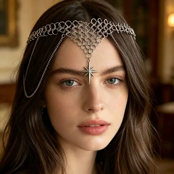 European and American Fashion Titanium Steel Star Pendant Head Chain for Women, Unique Niche Design, Minimalist Style Hair Accessory, Non-Fading Hair Chain